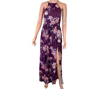 Sage the label maxi halter dress floral dress high slit summer dress SZ M